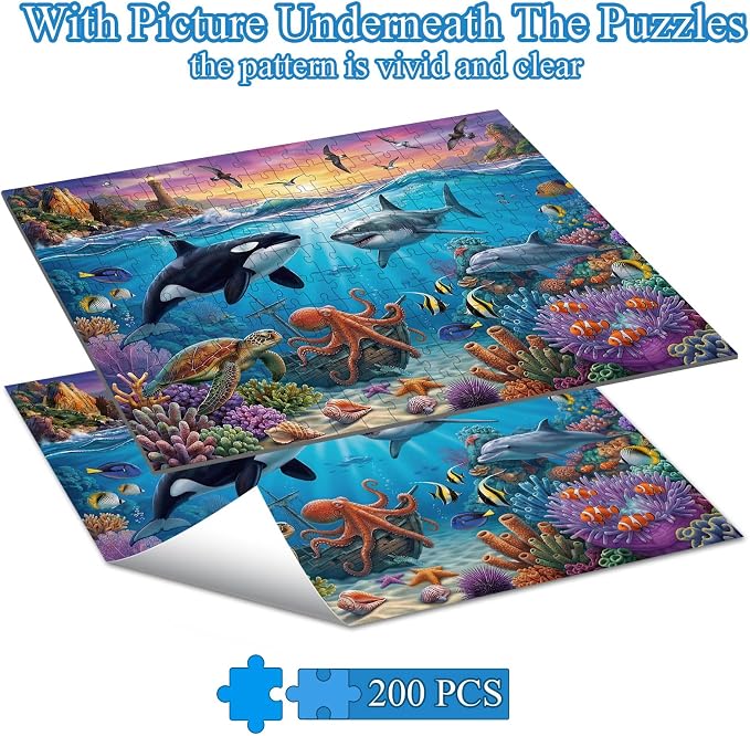 Puzzles for Kids Ages 6-8 Year Old - Underwater World, 200 Pieces Jigsaw Puzzles for Kids Ages 8-10, Learning Educational Toys for Boys and Girls Gift