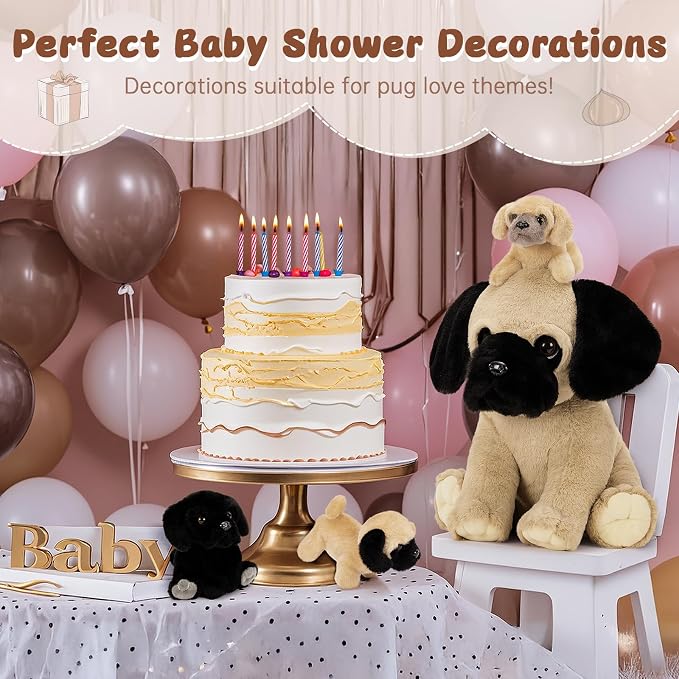 MorisMos Pug Dog Stuffed Animal with Babies,14'' Large Mommy Dog Push with Baby Puppy Toys for Kids,4Pcs Realistic Bulldog Toys for Girl Boy, Stuffed Pug Toy Gift for Birthday Christmas