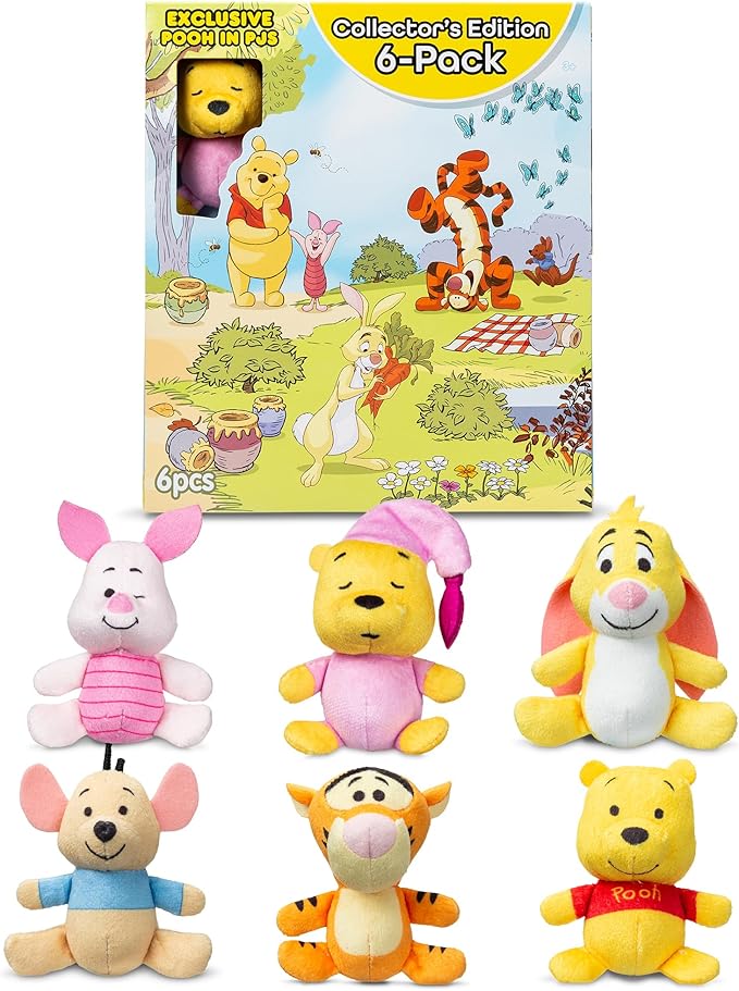 Micro Teenies Winnie The Pooh and Pals 6 Pack - Miniature Plush Figure, Suffed Animal, Toy Mini Soft Figure for Kids, Girls and Boys Ages 4+