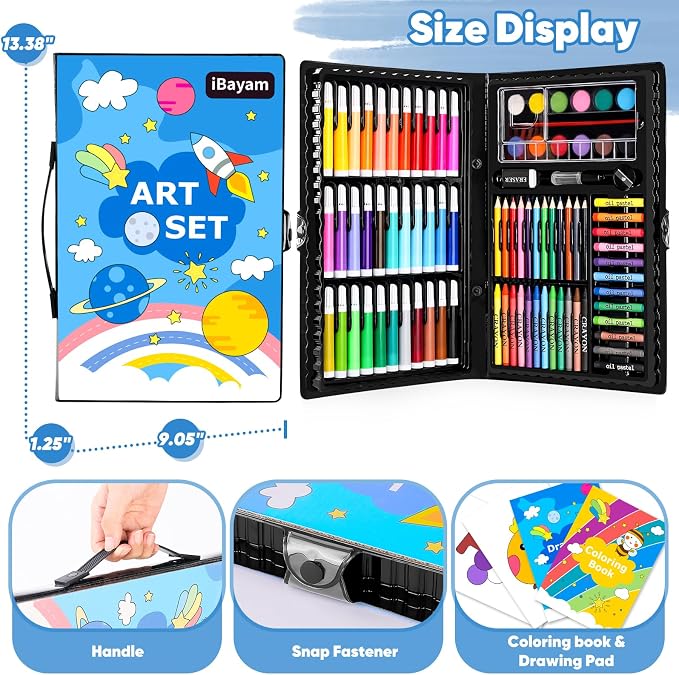 iBayam Art Supplies, 149-Pack Drawing Kit Painting Art Set Art Kits Gifts Box, Arts and Crafts for Kids Girls Boys Adult Artist, with Coloring Book, Crayons, Pastels, Pencils, Watercolor Pens & Cakes