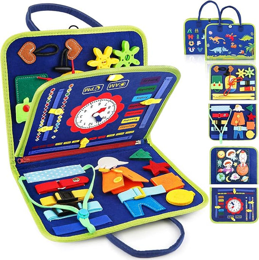 Toddler Busy Board, Montessori Sensory Toys for Boys, 1-4 Year Old Girl Toddler Travel Toys, Educational Learning Activities Board for Motor Skills, Birthday Gifts for Airplane Car, Pink