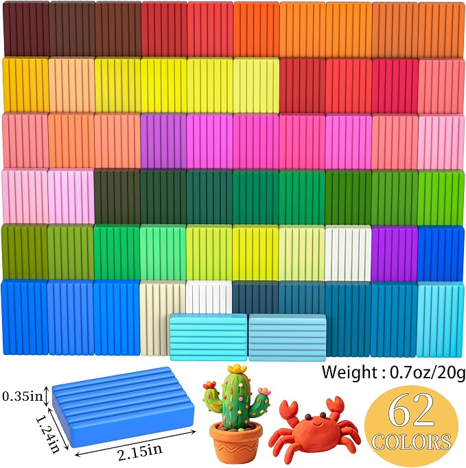 148 Pcs Polymer Clays 62 Bright Colors Oven Bake Clay Non-Sticky Modeling Clay DIY Starter Kit with Sculpting Tool and Accessories for Artists Jewelry Making Craft Gifts