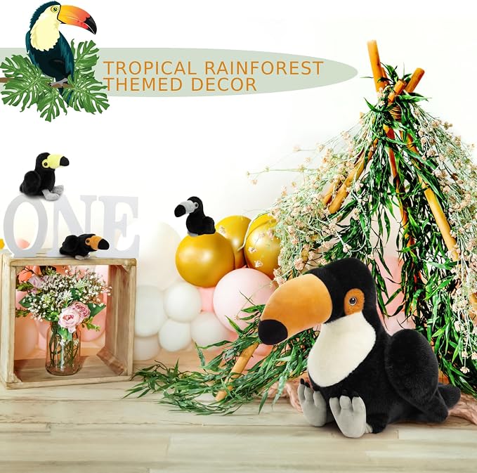 MorisMos 24" Giant Toucan Stuffed Animal Mommy with 3 Baby Toucan Toys for Kid Girl Boy, Realistic Black Bird Plush with Baby Bird Toys Gift for Birthday, Tropical Rainforest Stuffed Animals Decor