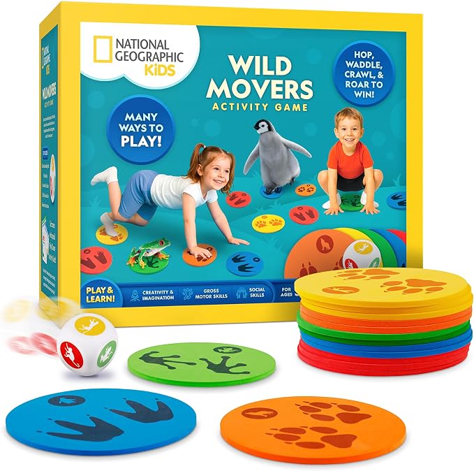 National Geographic Kids Wild Movers Animal Activity Game – Active Play & Animal Movement Game for Kids Ages 3+, Preschool Early Learning Activity with Dice, Landing Pads & Play & Learn Cards