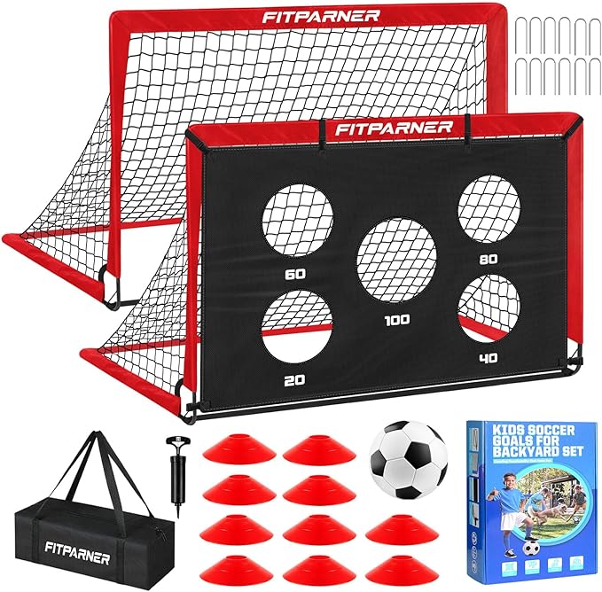 Soccer Goal,Backyard Soccer Goals for Kids 2 Pack,4x3/6x4 FT Portable Toddler Soccer Nets with Target,Ball & Cones,Soccer Training Equipment for Kids Youth Outdoor Games,Sports,Play