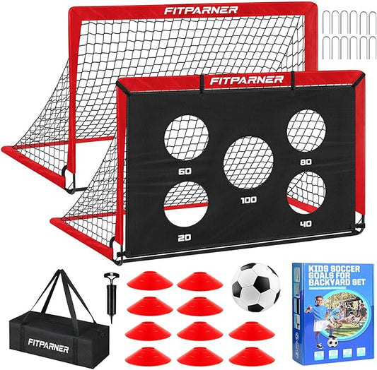 Soccer Goal,Backyard Soccer Goals for Kids 2 Pack,4x3/6x4 FT Portable Toddler Soccer Nets with Target,Ball & Cones,Soccer Training Equipment for Kids Youth Outdoor Games,Sports,Play