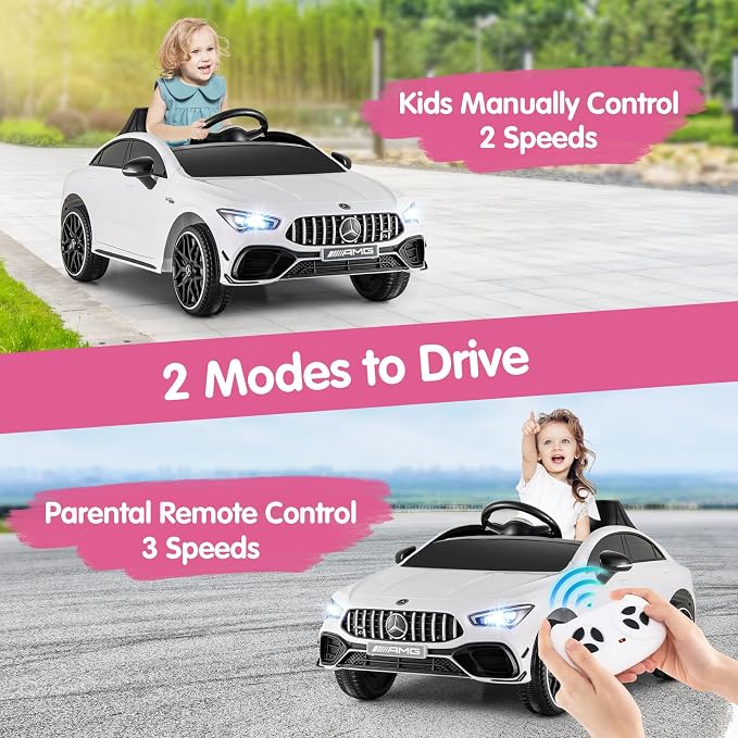 Costzon Ride on Car, 12V Licensed Mercedes-Benz Kids’ Electric Vehicles with Parent Remote, Rocking Function, Music & Horn, LED Headlights & Soft Start, Battery Powered Kids Car Toy for Ages 3+(White)