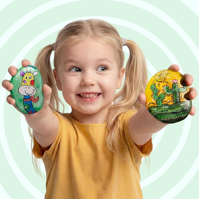 Rock Painting Kit for Kids, Arts and Crafts for Girls & Boys Ages 6-12, DIY Supplies for Painting Rocks, Easter Craft Kits Art Set, Toddler Birthday Christmas Presents, Family Indoor Activity