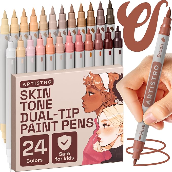 ARTISTRO 24 Skin Tones Acrylic Paint Markers - Paint Pens for Drawing - For Fabric, Rock, Glass, Wood, Molds - Arts & Crafts Gift for Adults, Teens, Kids, Classroom Must Haves & School Supplies