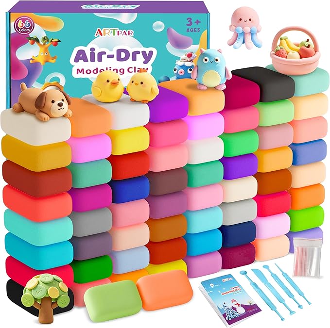 ARTPAR Air Dry Clay 66 Colors,Modeling Clay for Kids,DIY Molding Magic Clay Kit with Sculpting Tools,Soft & Ultra Light, Art and Crafts Toys for Boys & Girls 3-12 Years Old.