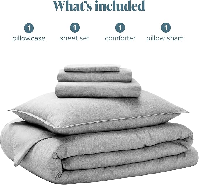 Bare Home Bed-in-A-Bag 5 Piece Comforter & Sheet Set - Twin XL - Goose Down Alternative - Ultra-Soft 1800 Premium Bedding Set - Cationic (Twin XL, Heathered Charcoal)