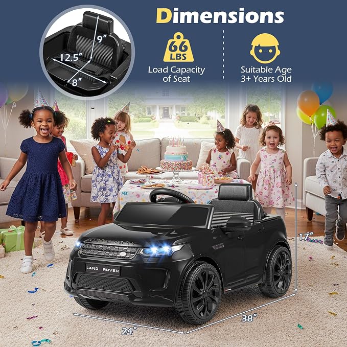 Costzon Ride on Car, Licensed Land Rover Discovery Sport Electric Vehicle, 12V Kids Car with Parent Remote Control, Music, Horn, Song, Gift for Aged 3+ (Black, 38” x 24” x 17”(L x W x H))