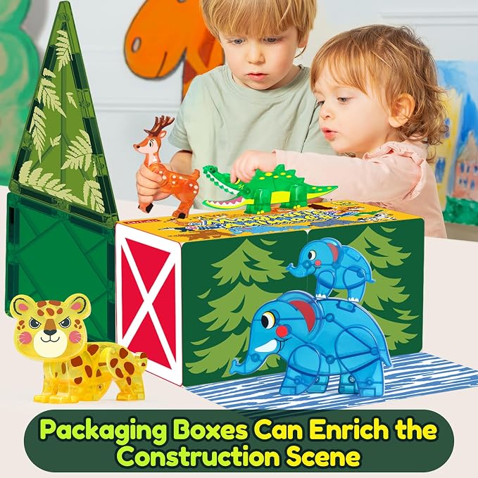 Oriate Jungle Animal Toys for Magnetic Tiles, 5pcs Movable Joints Forest Magnetic Animals for Magnet Building Tiles, Educational Zoo Animals Compatible with Kids Magnetic Blocks