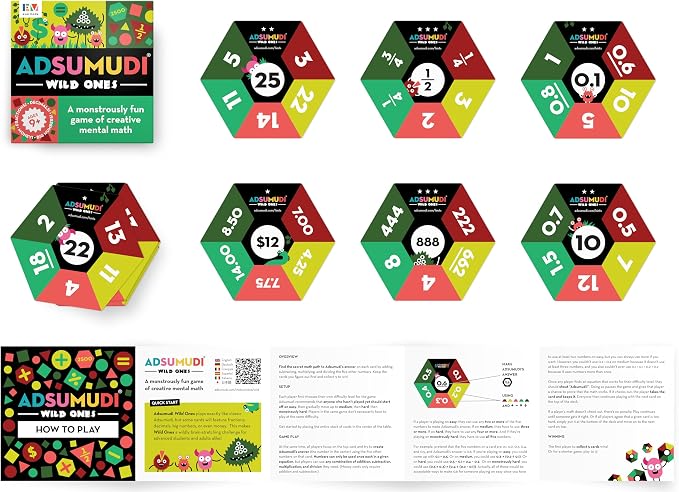 Evermade Adsumudi Math Game - Wild Ones - The Wildly Fun Game for Kids to Tame Fractions, Decimals, Money, Big Numbers and Mental Math - Great for Ages 9 and Up