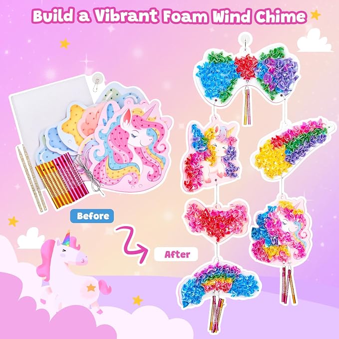 Poke-in Wind Chime Craft Kit for Kids, 3D Magical Fantasy DIY Set with Audible Wind Chime Pieces, 6 EVA Magical Figures, Mess-Free Creative Activity, Arts and Crafts & Birthday Gift for kids Age 3+