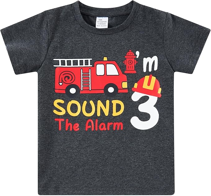Lovekider 2-5 Years Birthday Boy Shirt Construction Party T-Shirts Excavator Cotton Short Sleeve Tee Dark Grey