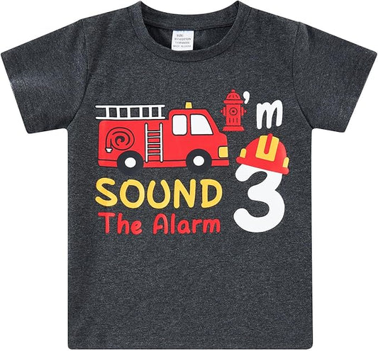 Lovekider 2-5 Years Birthday Boy Shirt Construction Party T-Shirts Excavator Cotton Short Sleeve Tee Dark Grey