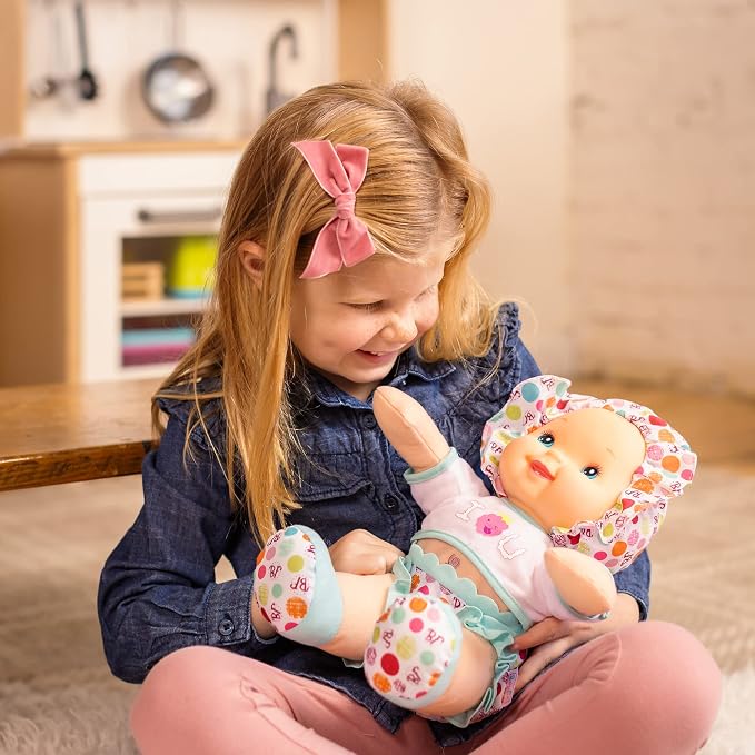 Goldberger Baby's First 12" Smartie Pants Doll with Raspberry White T-Shirt - Includes "Baby Talk" Sound Module with Surprise Raspberry Ending
