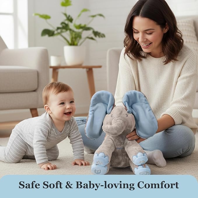 Dimple Kyle Elephant Stuffed Animal Toy - Animated Plush Blue Singing Elephant, Interactive Musical Peek-a-Boo for Babies, Kids, for Toddlers, Ages 0 and Up(Battery Included)