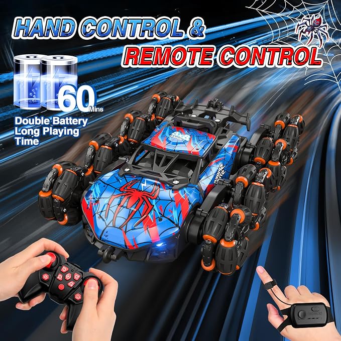 Sunrad 8WD Gesture Sensing RC Stunt Car with Spray & Light & Music for Kids Age 6-8-13, Spider Hand Remote Control Car 2.4Ghz Double-Sided Climbing Drift RC Car Toys Birthday Gift for Boys