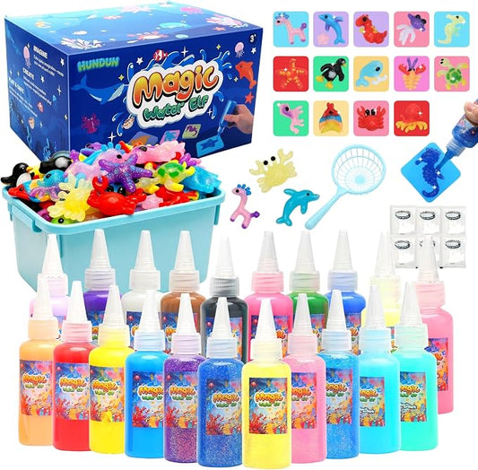 HunDun Squishy Making Kit Water Squishy Toy,Magic Water Elf Toy Kit for Kids,Water Pets Sensory DIY Craft Kit with 22 Gels & 14 Molds.Squishy Toys Maker Set.Aqua Fairy Gel Magic Water Art Kit Favors