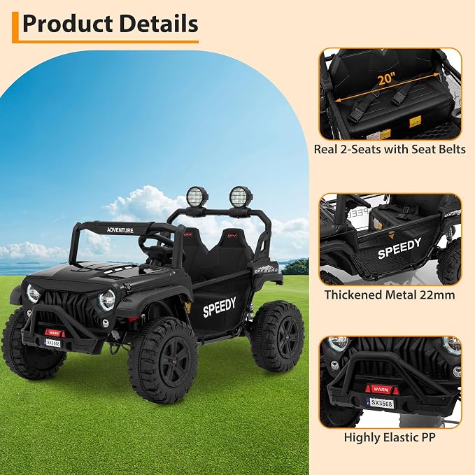 24V Ride on Car for Big Kids, Iron 2 Seater Ride on Toy, Fast 4.97MPH Truck, 4WD Kids Electric Vehicles with Remote Control, Spring Suspension, Front & Behind LED Lights, Dual Storage, Music,