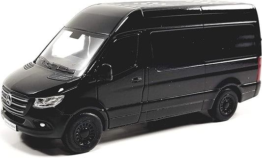 KiNSMART - Mercedes-Benz Sprinter Cargo Van 1:48 O Scale 5" Die Cast Metal Model Toy Van, Pull-Back Action (Black)