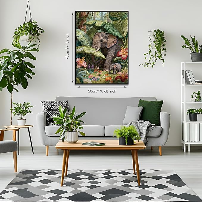 1000 Piece Puzzle for Adults, Elephant in the Forest | Impossible Puzzles with Letters on Back, Jigsaw Puzzles Family Decoration Puzzle Gifts for Women Men (27.56x19.7 Inch)