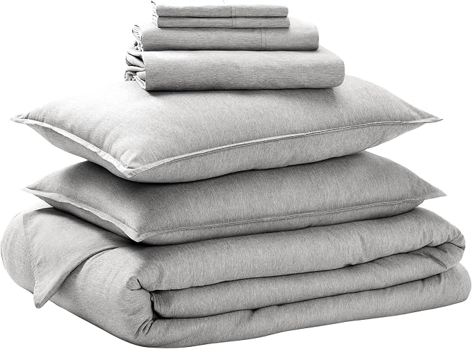 Bare Home Bed-in-A-Bag 7 Piece Comforter & Sheet Set - Queen - Goose Down Alternative - Ultra-Soft 1800 Premium Bedding Set - Cationic (Queen, Heathered Pewter)
