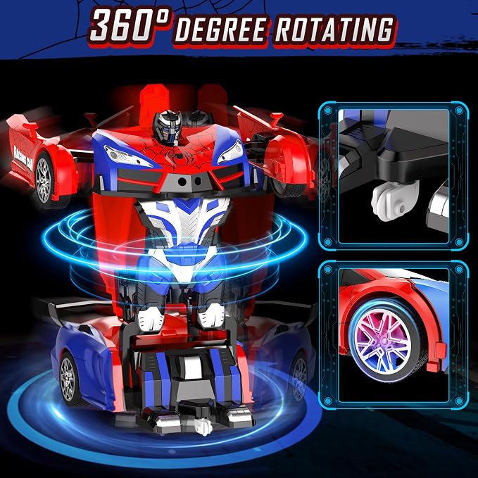 Remote Control Car, One-Button Transform Toys Car, 2.4GHz RC Cars 1:18 Scale, 360 Degree Rotation Police Car Toy Transforming into Robot Toy for Boys Girl Kids 4-7 8-12 6-8, Birthday