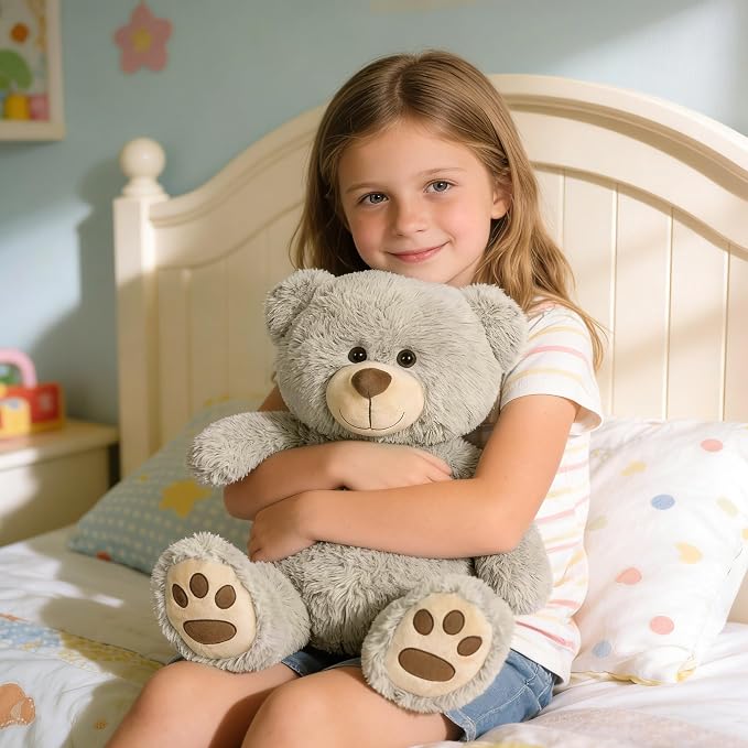 LotFancy Teddy Bear Stuffed Animals, 20 inch Soft Cuddly Cute Plushies, Plush Toys with Footprint Design, Stuffed Animals for Girls Kids Baby Toddlers, Baby Shower Easter Birthday Gift Decor, Grey