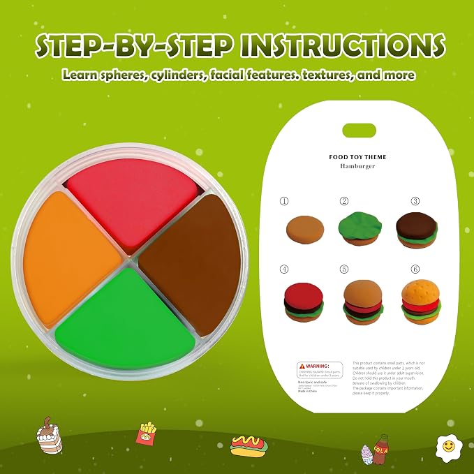CyaJm Air Dry Clay Food Toy Kit - 12 Fast Food Themed Individual Clay Packs, Non-Toxic Ultra-Light Air Drying Modeling Clay with Tools & Guide, DIY Craft Gift for Kids Boys Girls Ages 3+