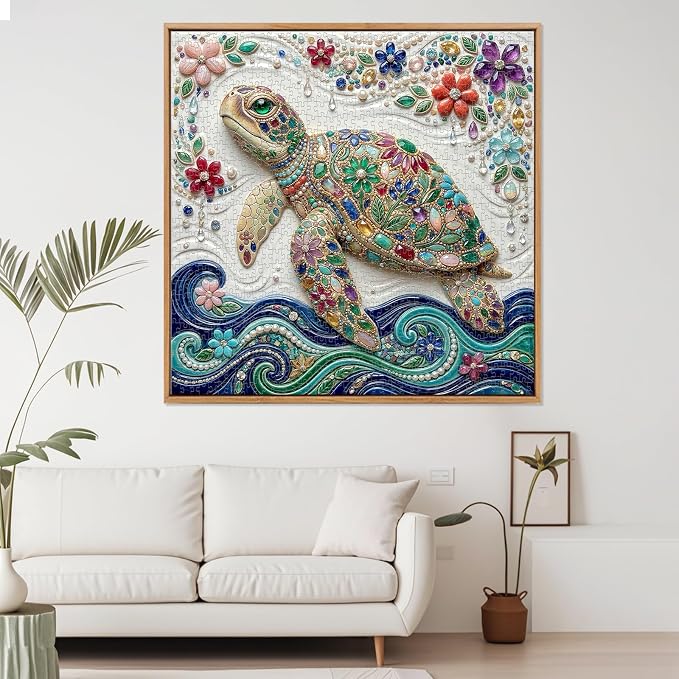 1000 Piece Puzzle for Adults, Crystal Sea Turtle Jigsaw Puzzles for Adults 1000 Pieces, Fun Challenging Family Puzzle with Letters on Back, Colorful Flower Ocean Puzzles for Family Game Night Gift