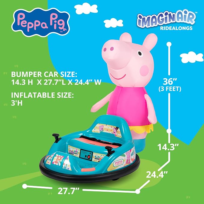 6V Peppa Pig Toy Toddler Bumper Car - Ride On Toddler Toy, Kids Electric Bumper Car, Auto-Inflated, Parent Remote Control, LED Light, 360° Spins, 1 MPH, Max Weight 66lbs, Age 1.5-4yrs