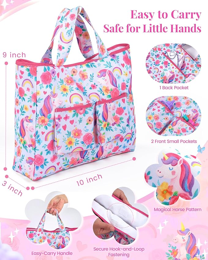 BABESIDE 14 Pcs Baby Doll Accessories with Magic Bottles, Baby Doll Diaper Bag Set Includes Changing Mat, Diapers and Bottle with Disappearing Milk for 12-16 Inches Dolls Kids Gift