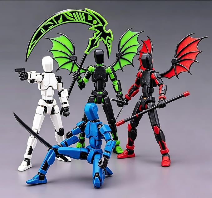 Titan 13 Action Figure Set Assembly Required, T13 3D Printed Action Figures with Weapons Accessories T 13 Lucky Robo Dummy Nova 13 Action Figures (Red Demon)