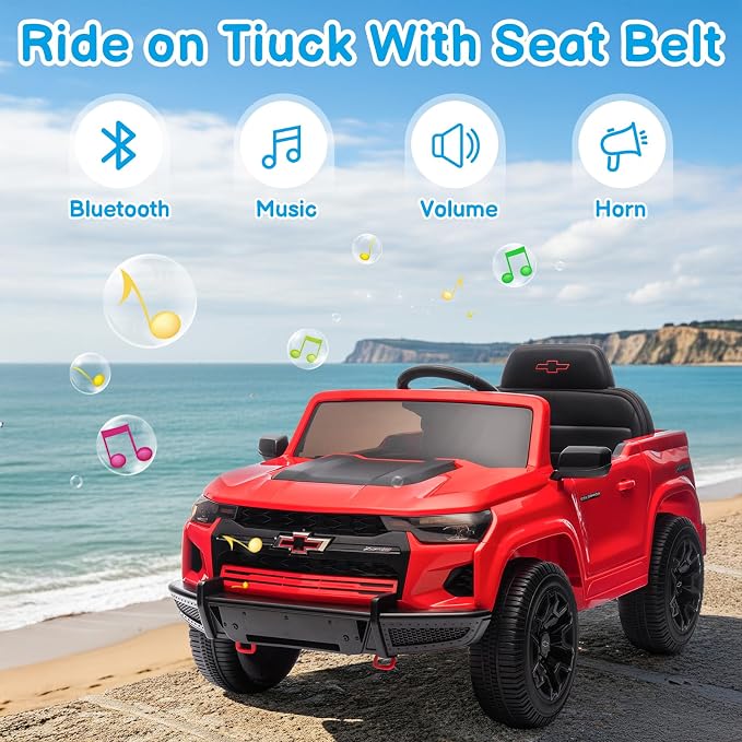 Winado Licensed Chevrolet Colorado Electric Car for Kids, 12V Ride on Toys for Toddlers with Remote Control, Battery Powered Electric Car Ride On Vehicle w/Bluetooth, Soft Start, LED Lights - Red