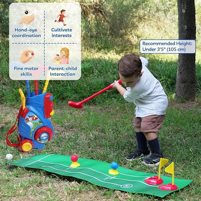 Liberry Toddler Golf Set for 2 3 4 Years Old Boys Girls, Upgraded Kids Golf Clubs Set with Cart, Putting Mat, Outdoor Indoor Sports Toy Birthday Gift, Blue