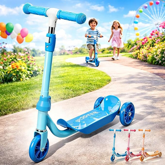 Kids Scooter Ages 3-7 - Three Wheel Preschool Toddler Kick Scooters,Safer Steering,Light Up Wheels, Adjustable Handlebar, Wide Anti-Slip Deck, Birthday for Boys Girls - Blue