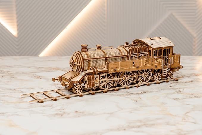 Wood Trick Grand Traveler 246 Wooden Train Set w/Railway - Rides up to 20ft - 16x4″ - Locomotive Model Kit - 3D Wooden Puzzles for Adults to Build - Engineering DIY Models for Adults to Build