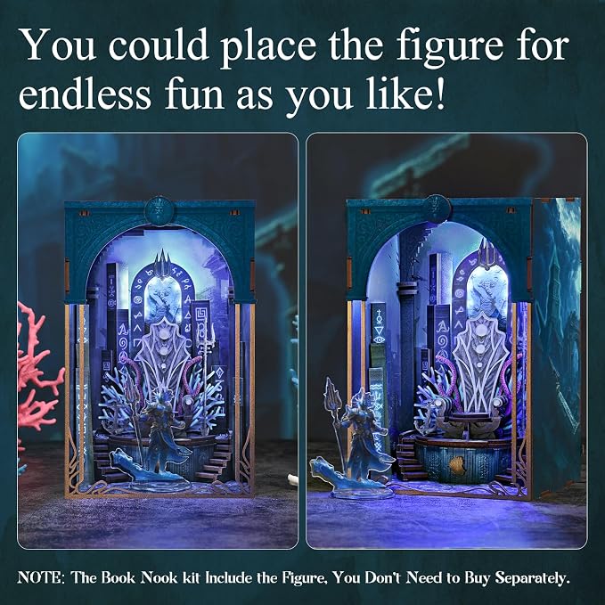 MiniCity Book Nook Kit - DIY Miniature Dollhouse Kits Gifts for Adults to Build, Throne Miniatures, Wooden Adults Crafts, Mini Model Kits with LED (Throne of Aqua)