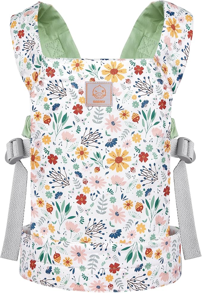 GAGAKU Baby Doll Carrier for Girls, Toddlers and Kids - Adjustable Straps, Reborn Accessories - Green (Pinecones)