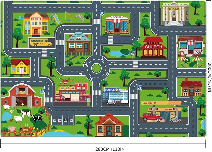 Kids Car Playmat, Kids Rug for Playroom Car Mat Town City Road Traffic Rugs, Play Mat for Floor, Extra Large Boys Kid Car Track Play Rug (Style Four, 110.2 X 78.7 INCH)