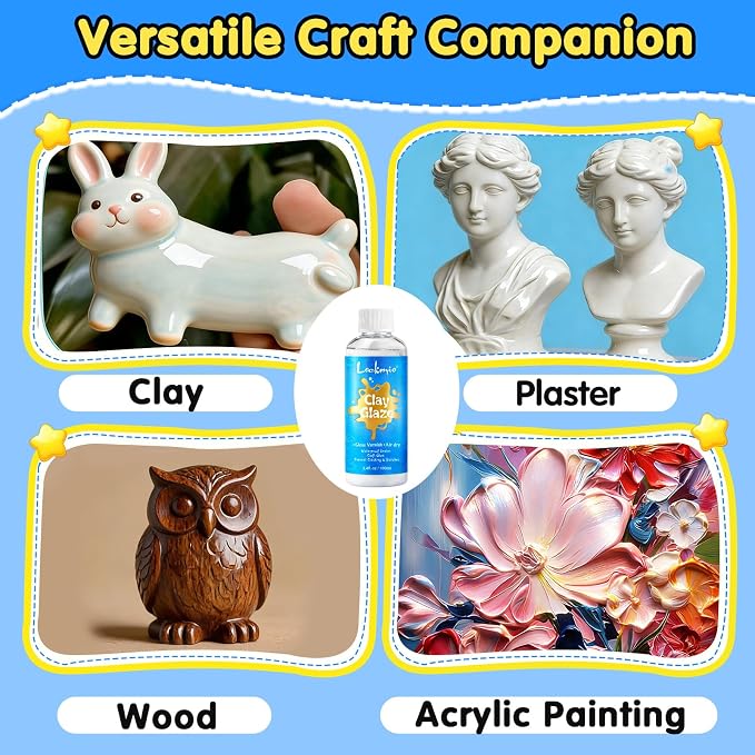Air Dry Clay Glaze, 6.8 OZ/200ml High Gloss Varnish, Protective Sealant to Prevent Cracking & Scratching While Providing a Gloss Glaze Effect - for Ceramics, Wood, Acrylic Painting and Crafts (Gloss)