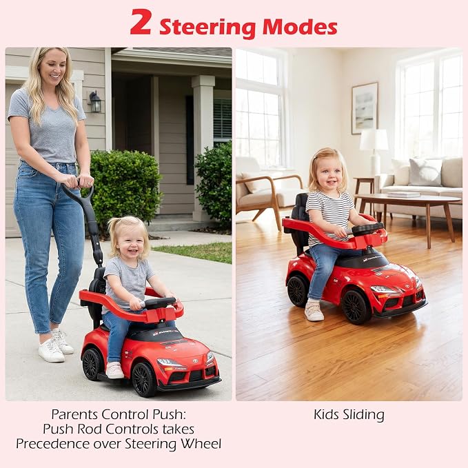 Licensed Toyota Ride on Push Car for Toddlers by INFANS, 3 in 1 Walking Sliding Toy with Removable Guardrails and Handle, Music, Under Seat Storage for Kid (Red)