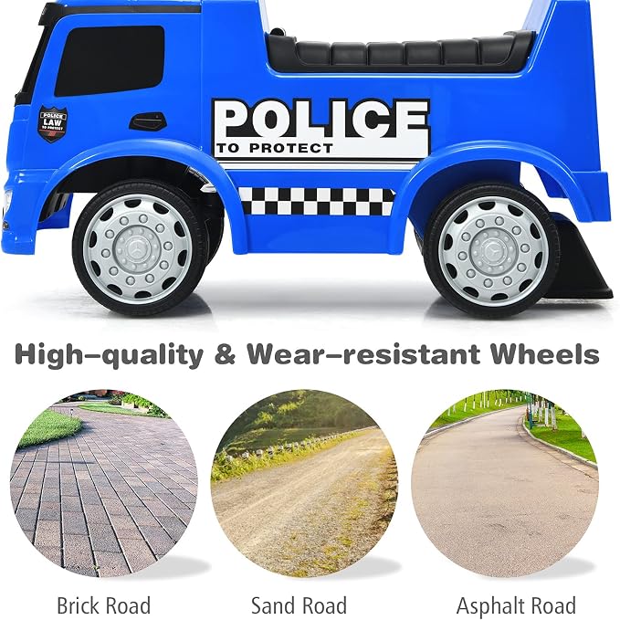 HONEY JOY Ride On Push Car, Licensed Mercedes Benz Push Cars for Toddlers w/Horn, Music, Lights, Under Seat Storage, Foot-to-Floor Ride On Fire Truck Toy for Kids Boys Girls 1-3, Blue