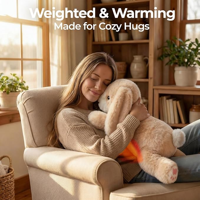 Mewaii Weighted Stuffed Animals for Adults & Kids, 2-5 lbs - 23" Heatable Coolable Bunny Plush, Microwavable Adjustable Removable Inner Pad, Realistic Hug Comfort Easter Gift (Cream White)