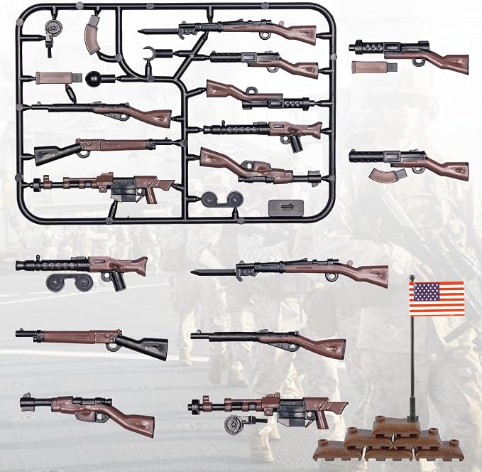 36 Pcs Weapons Pack Military U.S Field Force Weapons Toy Set - Brown Weapons Accessories Weapon Battle Building Blocks Compatible with Major Brand, 3 Years Old and up