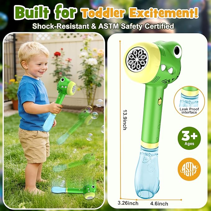 Dinosaur Bubble Toys Wand for Kids: Outdoor Toys for Toddler Boys & Girls - Garden Yard Party Bubble Fun - Automatic Bubble Maker Gift Idea