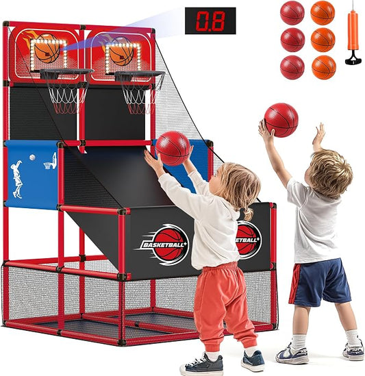 M SANMERSEN Kids Double Basketball Hoop Arcade Game Set with 6 Balls Electronic Scoreboard LED Light, Indoor & Outdoor Play, Birthday/Halloween for 3-8 Year Old Boy and Girl